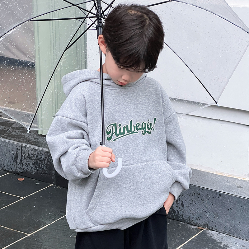 Children's winter clothing, boys' fleece hoodie 2024 autumn and winter new style, little boys' one-piece fleece warm hoodie top Specification image
