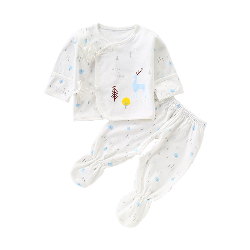 Newborn baby spring, autumn and summer separate foot coverings, 0-3 months old baby monk's clothes, pure cotton Item Picture