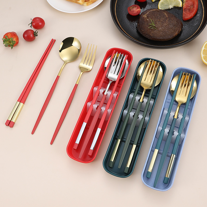 不锈钢勺子叉子筷子便携餐具套装 葡萄牙餐具便携赠礼品餐具套装图