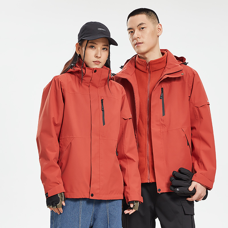 Customized women's three-in-one down jacket and men's outdoor camping windproof and waterproof work clothes of the same style as Bai Xhe details Picture