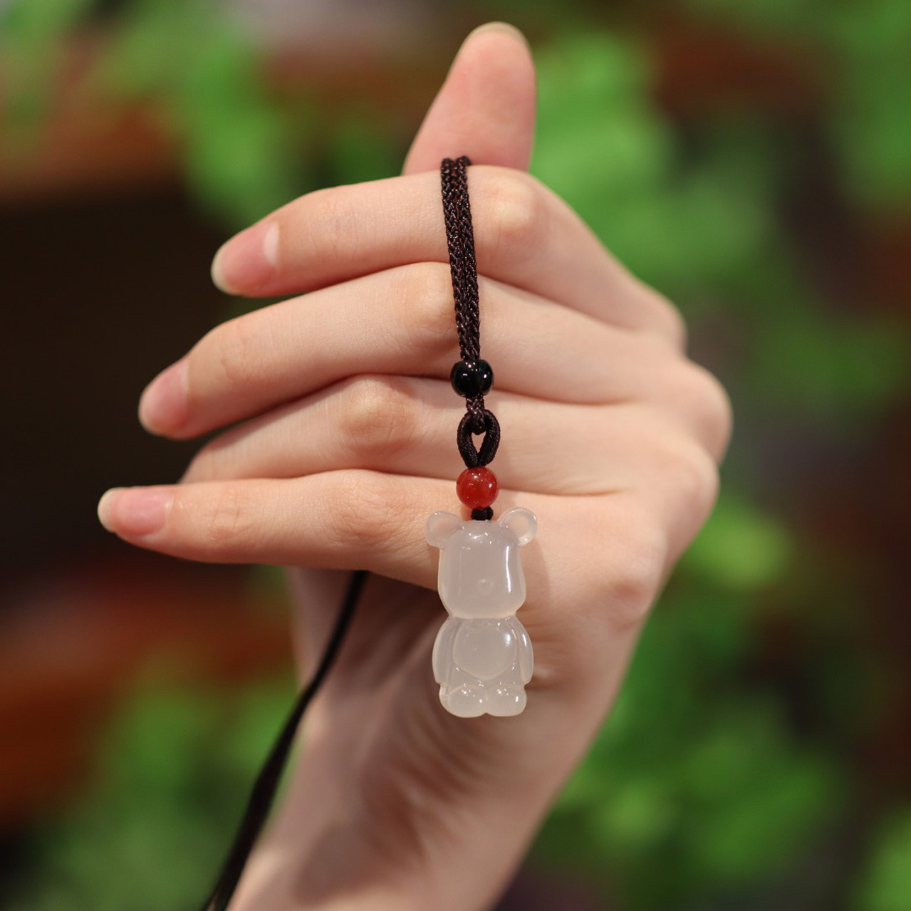 Wholesale of welfare necklaces for both men and women, chalcedony Buddha pendants, white chalcedony necklaces, Maitreya Buddha Ruyi details Picture