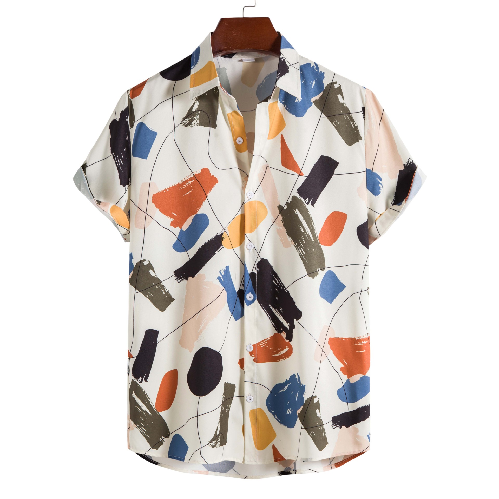 2023 Casual white graffiti lapel cotton slim-fit printed all-season versatile youth regular men's shirt in stock