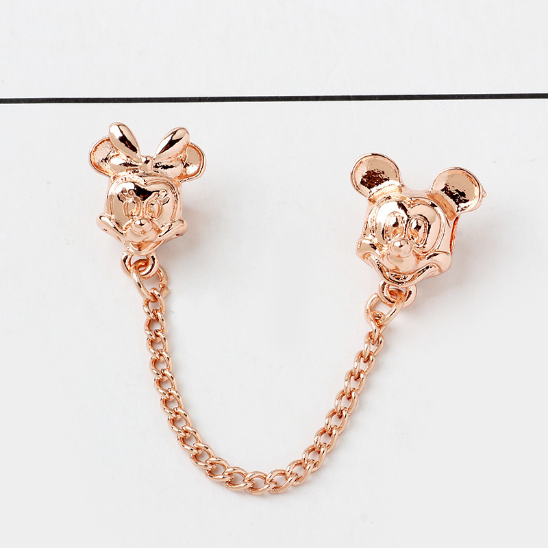 Cross-Border New Diy Little Mouse Love Safety Chain Alloy Diamond Large Hole Beaded Bracelet Accessories Wholesale details Picture