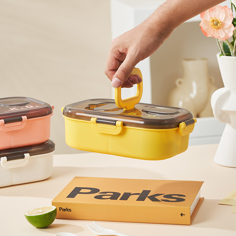 Three-compartment lunch box, food-grade for microwave heating, portable lunch box, student and office worker lunch box Specification image