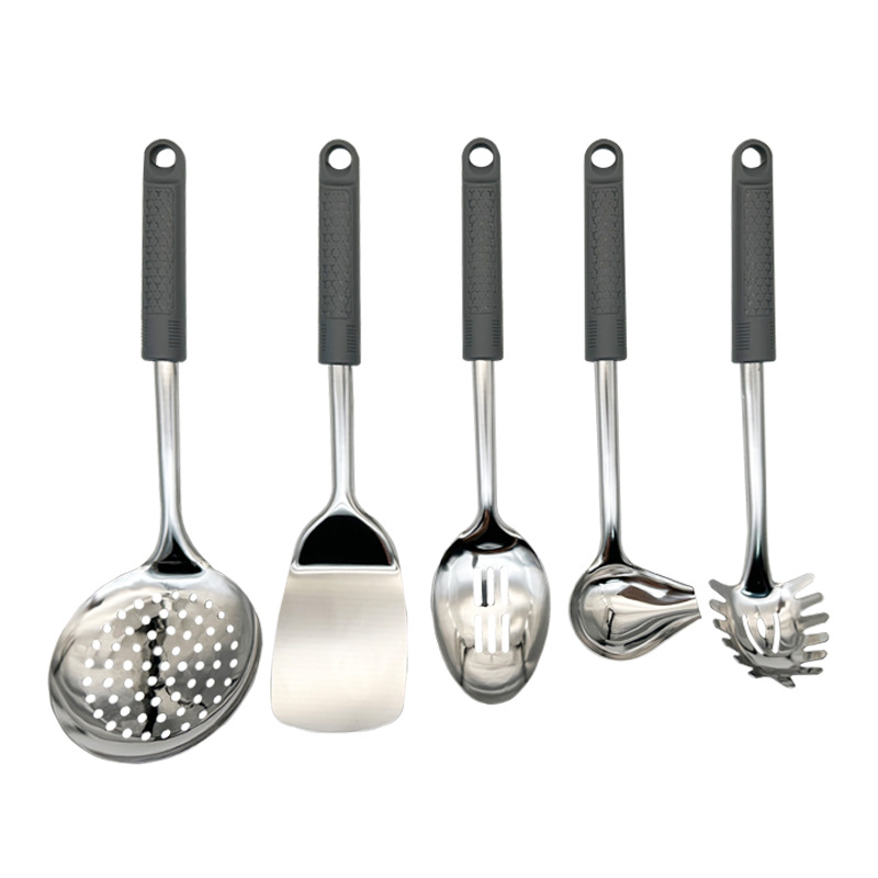 Stainless Steel Cooking Spatula Kitchen Hot Pot Soup Spoon Colander Frying Spatula Set Home Cooking Spoon Spatula 10-Piece Kitchenware Set Item Picture
