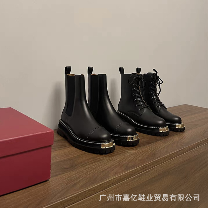 大金牙布洛克短靴英伦风金属马丁靴厚底烟筒切尔西靴系带跨境批发