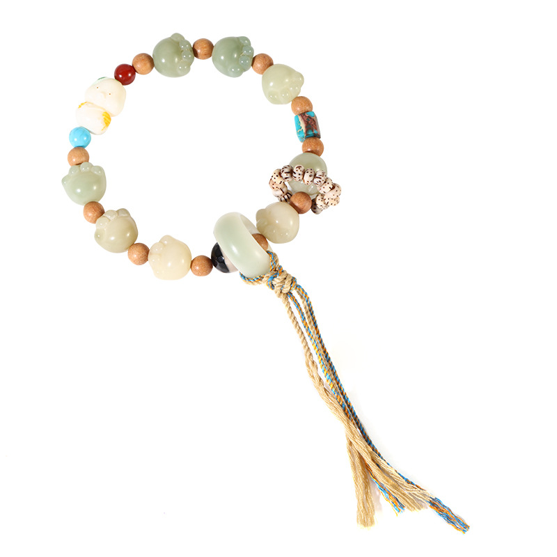 Cute Carbon Burnt Cat's Paw Multi-Treasure Round Bead Bracelet Single Circle Disc Play Bodhi Root Run Ring Rosary Bracelet Play Hand Jewelry Item Picture