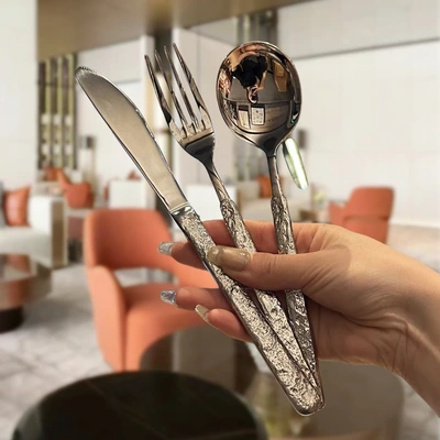 304 Stainless Steel Steak Knife And Fork German Style Stone Pattern Western Spoon Hotel Supplies Western Knife Western Fork Set
