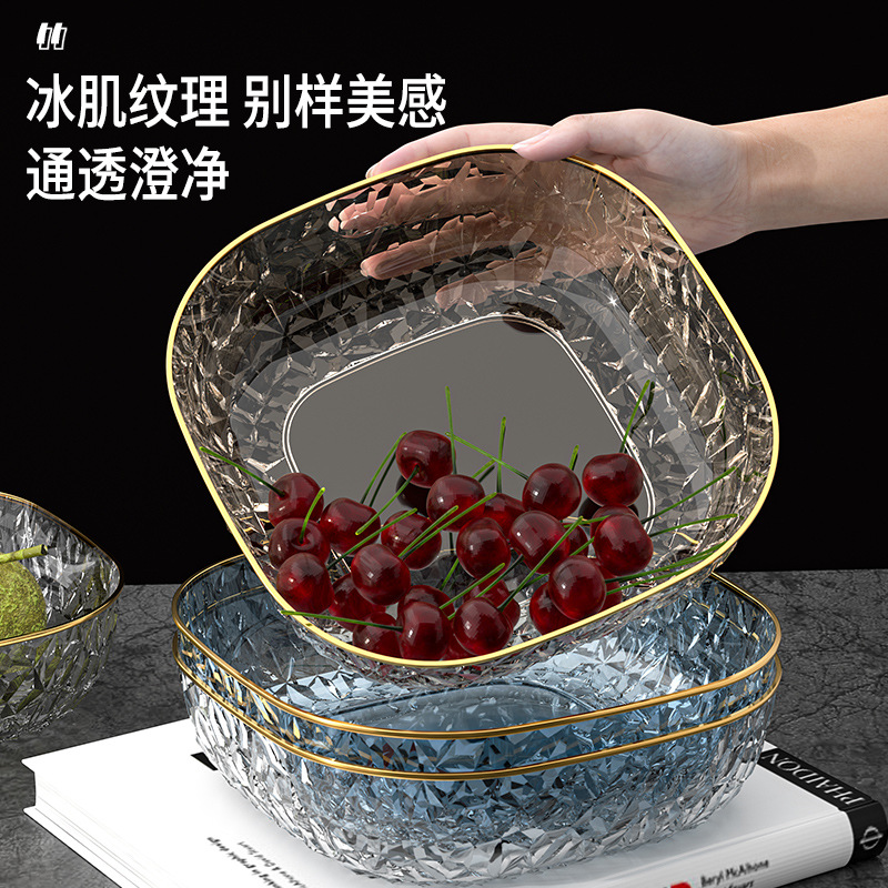 ins Light luxury style gold edge hammer pattern fruit plate PET diamond pattern random pattern square fruit plate Home living room desktop fruit plate