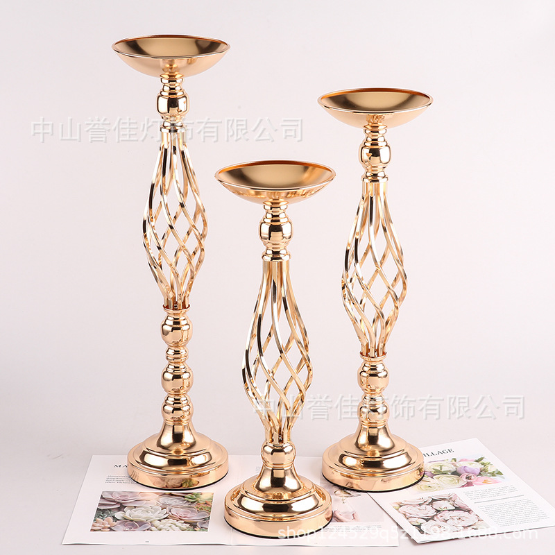 Wedding Props Golden Road Lead Wedding Decoration Candlestick Vase Decoration Hotel Welcome Living Room Table Flower Arranger Item Picture