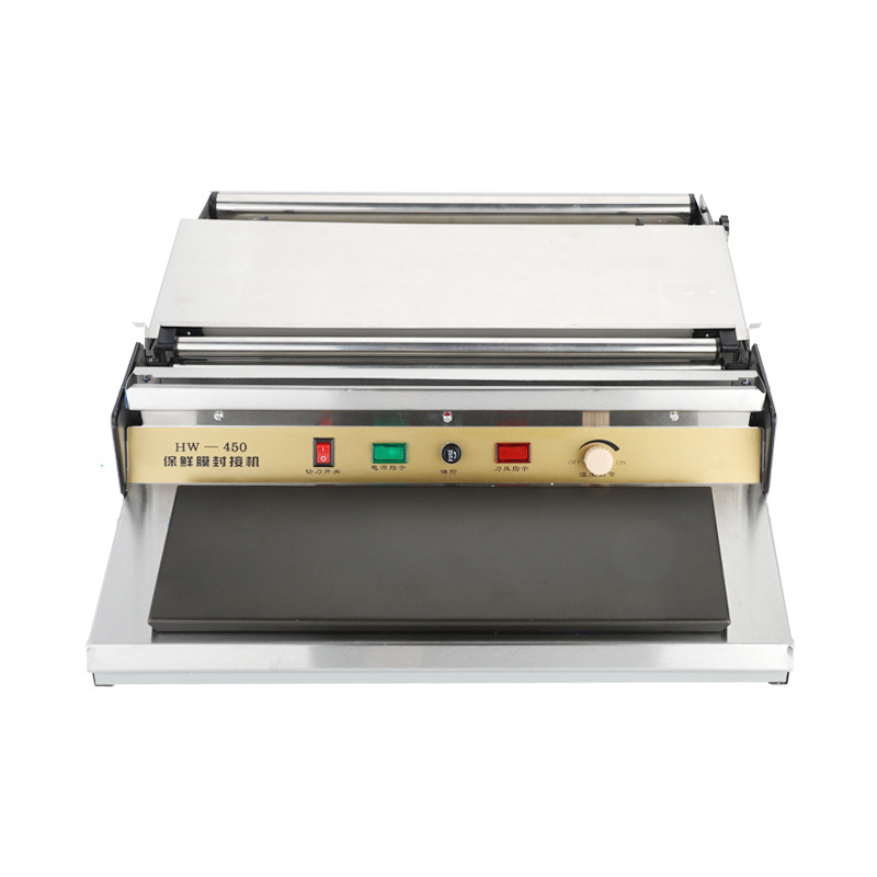 HW450 supermarket fruit store packaging and cling film sealing and cutting machine, cling film packaging machine, vegetable and fruit preservation