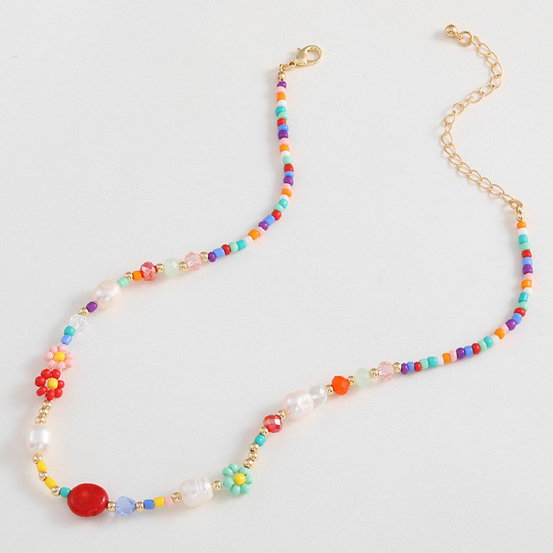 Kenjie hand-woven rice beads Daisy necklace set women's European and American cross-border beaded pearl collars combination Specification drawing