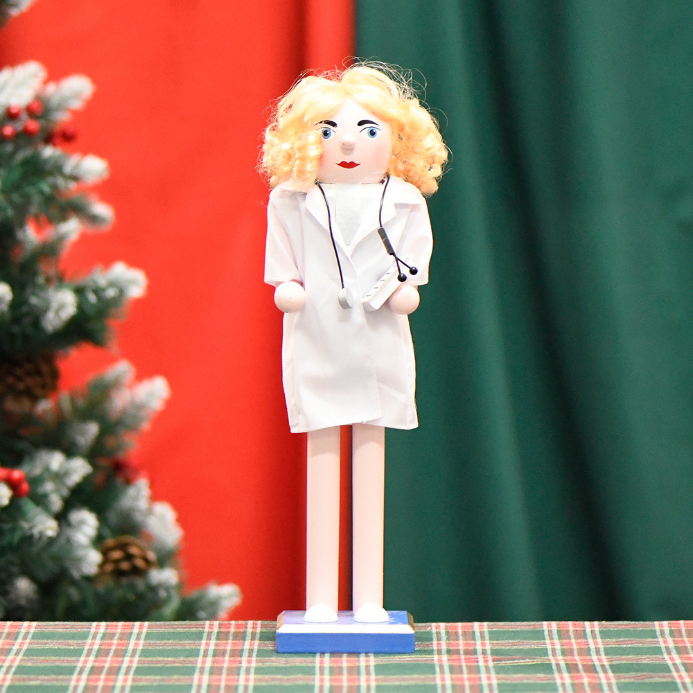 上新现货38CM白色护士女孩胡桃夹子圣诞节装饰工艺品职业系列