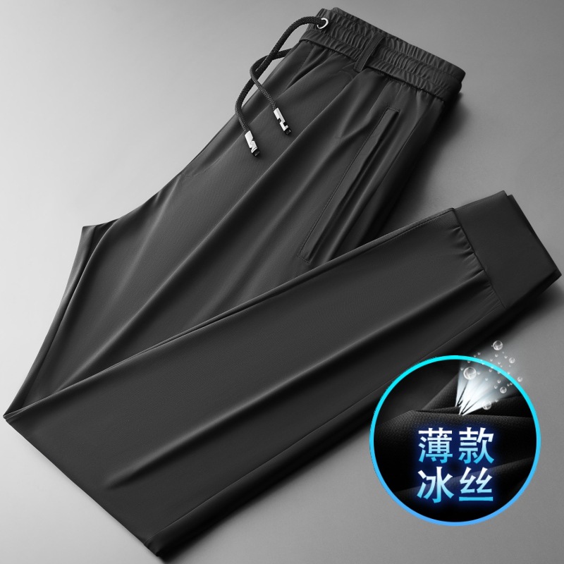 高端冰丝男裤夏季薄款男士休闲裤宽松束脚运动裤男弹力速干裤子38