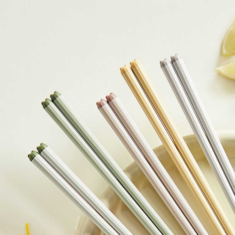 萌趣筷子10双装耐高温防滑合金筷一人一筷家用高颜值快子塑料分筷