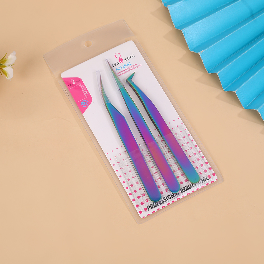 Nano ice flower gradient color eyelash extension tweezers, eyelash extension technicians use tools such as eyelash extension tweezers and dolphin clips to bloom Specification image