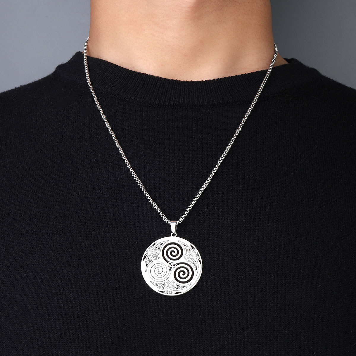Titanium Steel Hipster Cool Skull Necklace Men's And Women's Unisex Tree Of Life Stainless Steel Jewelry Hip Hop Non-Fade Sweater Chain details Picture