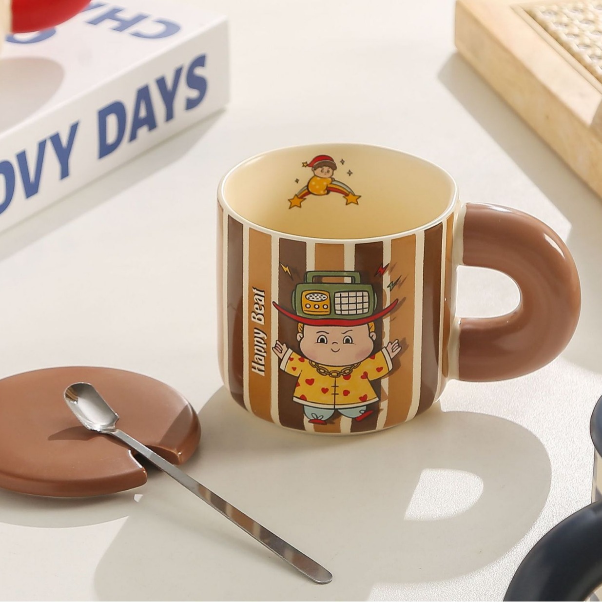 马克杯/陶瓷盖/咖啡杯/变色马克杯/陶瓷杯和盘子细节图