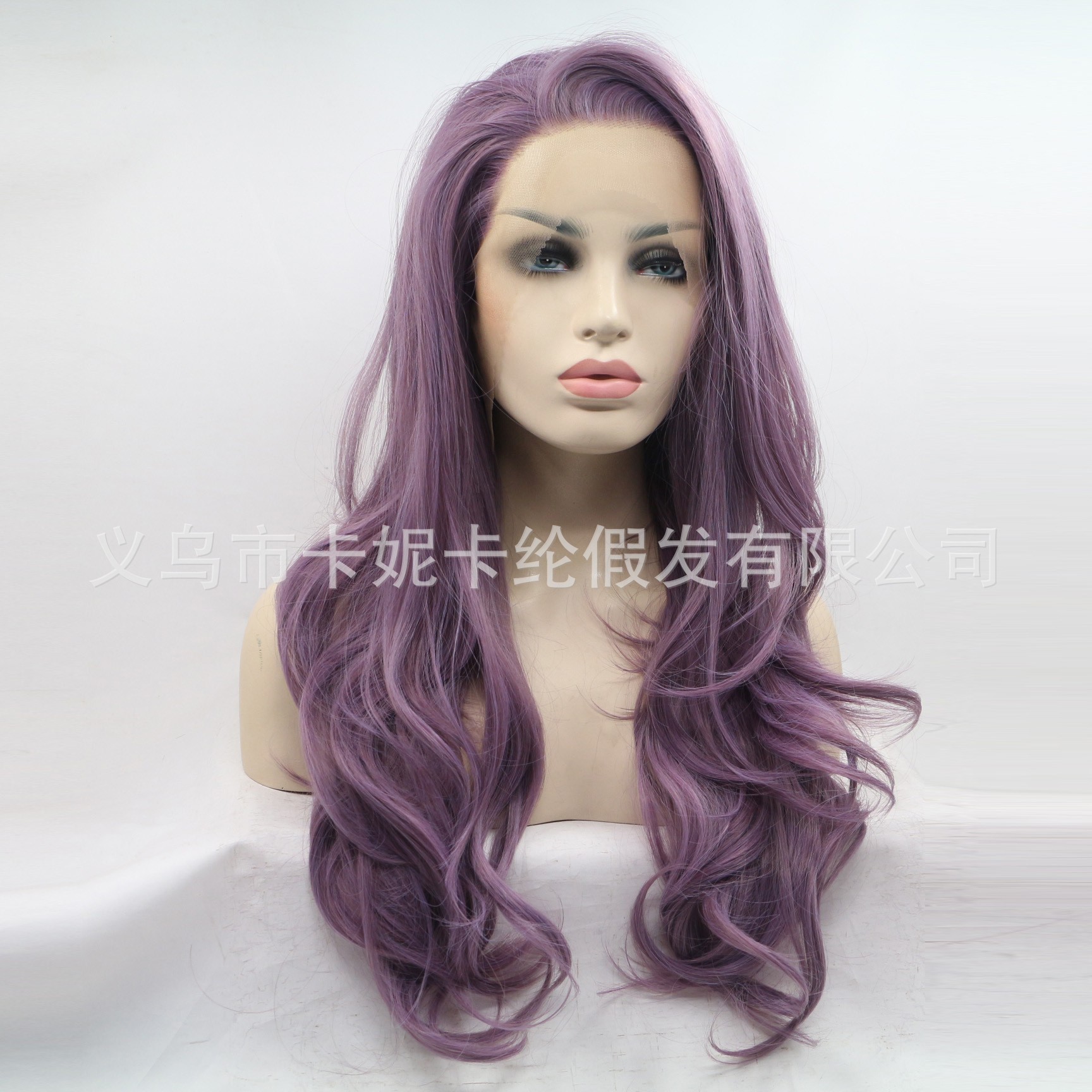 Wholesale and customization of the new cross-split purple large wave high-temperature silk front lace wig cover on cross-border Amazon Application Scenario