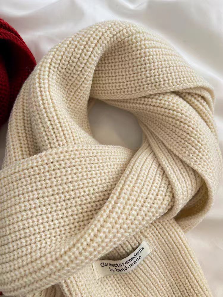 韩系绵羊毛针织毛线围巾女秋冬氛围感显白加厚保暖纯色围脖情侣款详情9