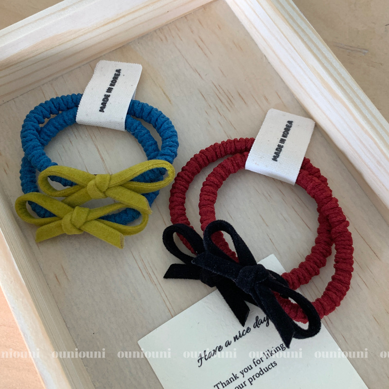 2 sets of candy-colored velvet bow hair ties, Korean-style Instagram girl's ponytail, hair band, hair tie, leather cover and hair accessories Specification image