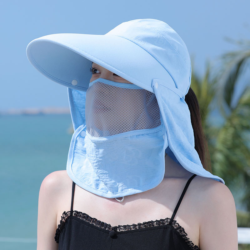 可拆卸遮阳帽夏季采茶防晒空顶帽女遮脸面罩防紫外线护脖防尘透气