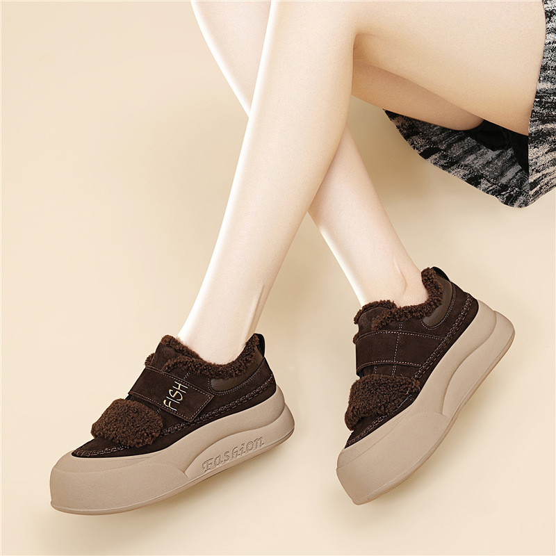 厚底毛毛鞋女冬季加绒板鞋2025新款女鞋休闲运动棉鞋保暖增高鞋子