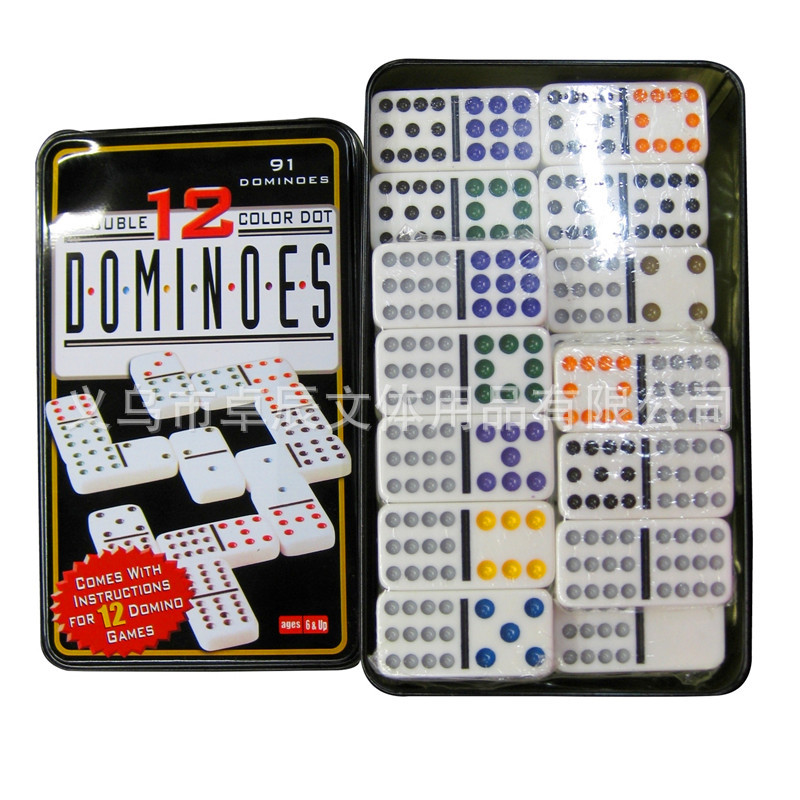 5210双十二Domino5210铁盒多米诺骨牌白彩91张双12配八角片火车头详情图5