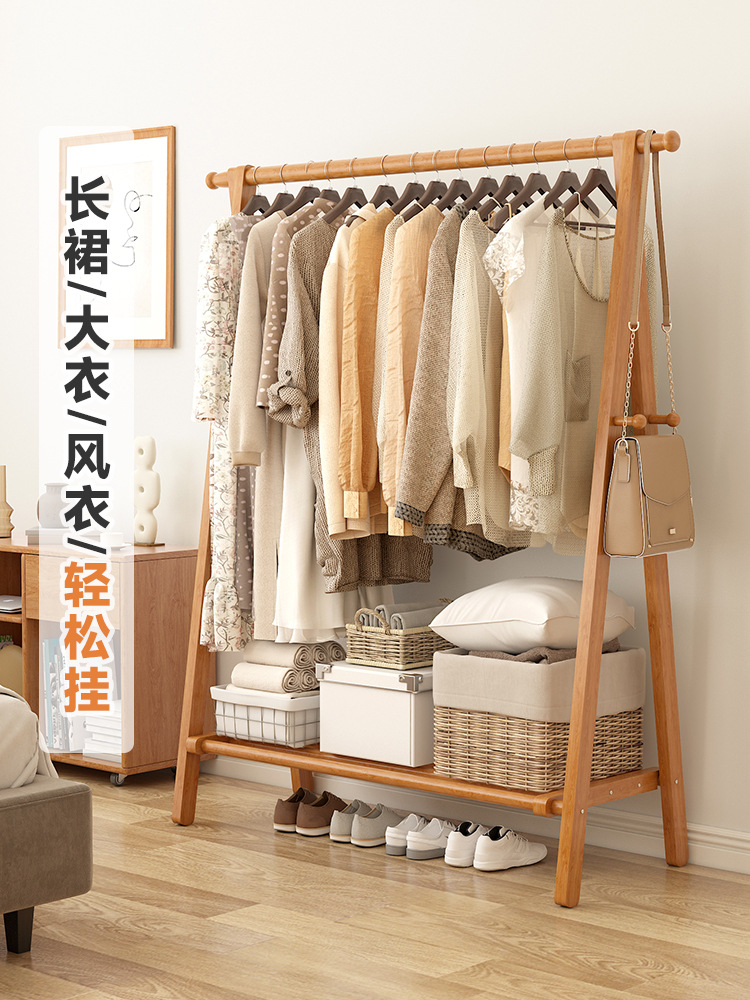 Coat And Hat Rack Solid Wood Hangers Cherry Wood Color Floor To Floor Bedroom Folding Drying Hangers Home Hangers To Put Clothes Specification drawing