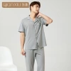 All-cotton men's cardigan pajamas, short-sleeved shirts, long pants, lapel, simple multi-color men's home wear, summer men's pajamas Specification image