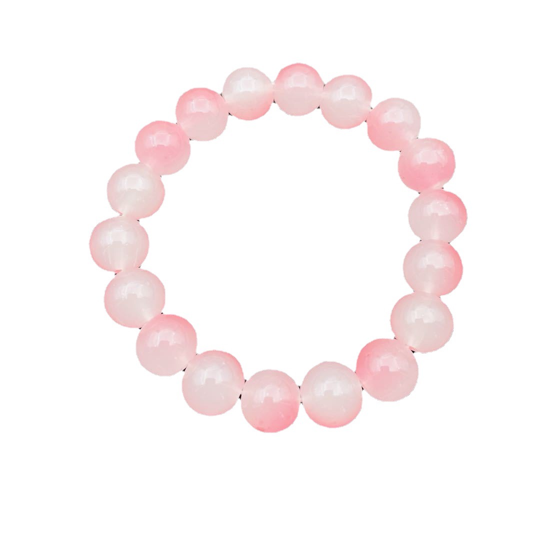 A simple and fresh peach-pink glass bracelet with 12MM beads, a versatile and fashionable bracelet for both men and women, a popular live-streaming accessory gift Item Picture