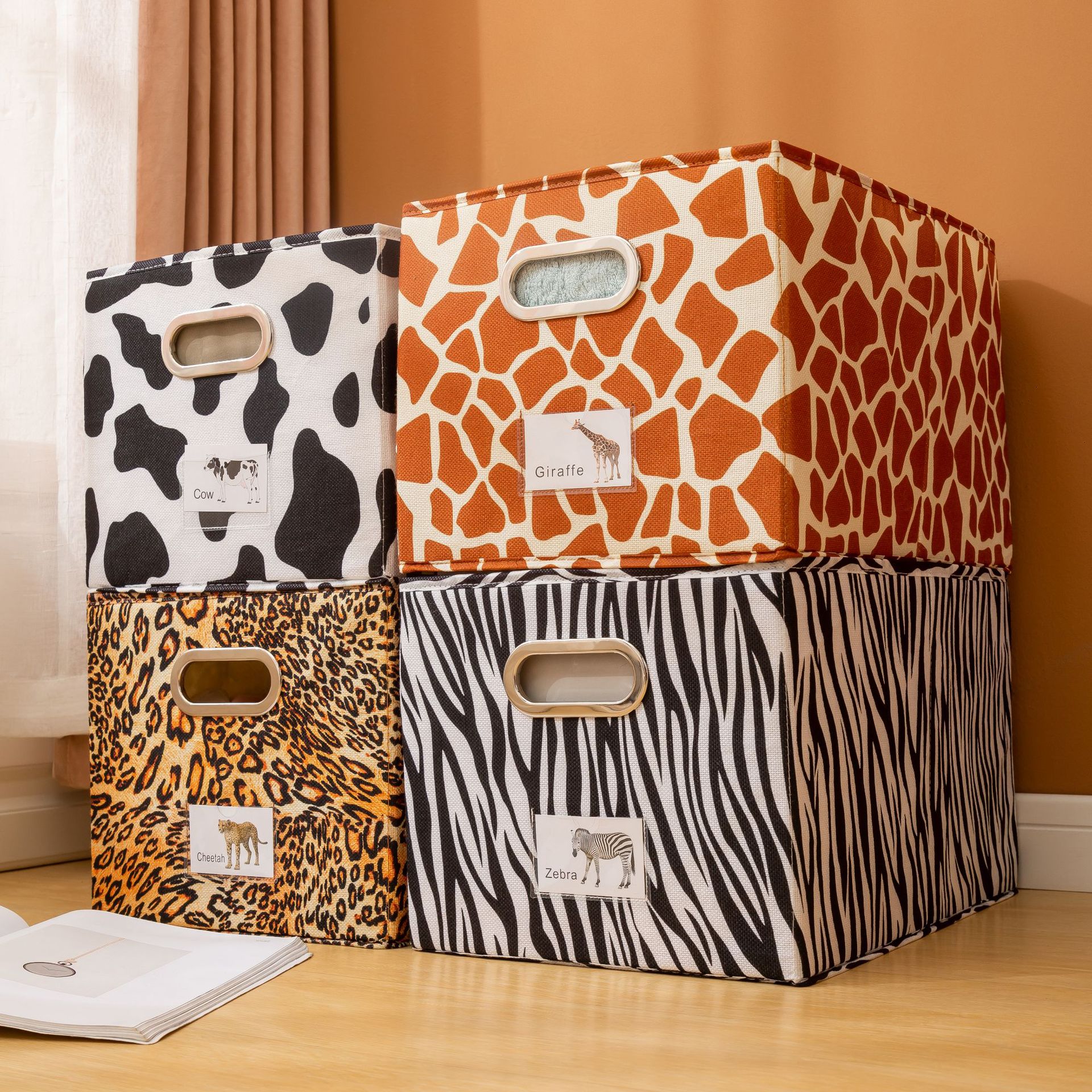 2023 Cationic Open Drawer Storage Box Animal Print Cow Pants Storage Box Clothing Storage Box Specification drawing