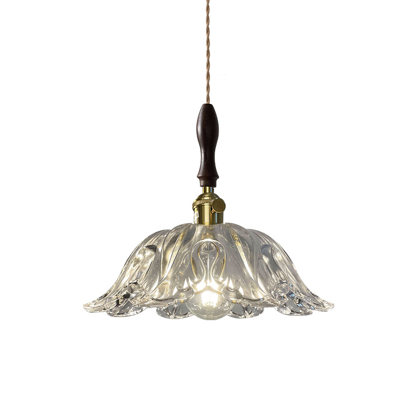Nordic retro glass chandelier, American walnut wood dining room, tea room, bar table lamp, bedroom bedside, Japanese small chandelier Item Picture
