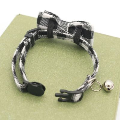 2021 New Plaid Collar Pet Bell Collar Bow Tape Cloth Cat Deduct Cat Dog Collar Cross-Border Specification drawing