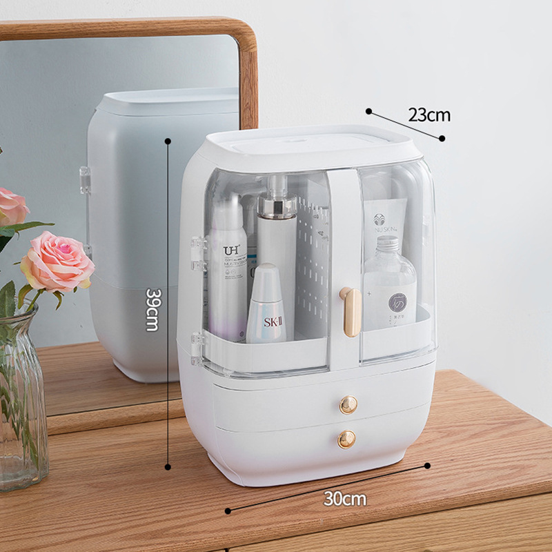 Cosmetic Storage Box With Led Light Mirror Desktop Dustproof Storage Box Portable Portable Skin Care Products Storage Rack Application Scenario