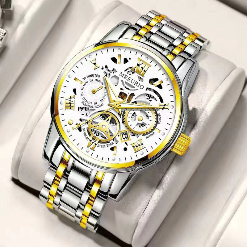 Hot-selling hollowed-out fashionable calendar men's watches, men's watches with steel straps and quartz watches, business factory in stock for wholesale Specification image