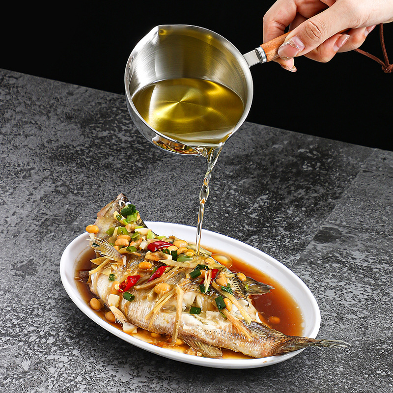 304不锈钢多功能三层钢泼油锅 烧油煮油木柄油锅 无涂层宝宝辅食锅 多功能泼油小锅 巧克力融化锅 不锈钢奶锅 厨房用品 