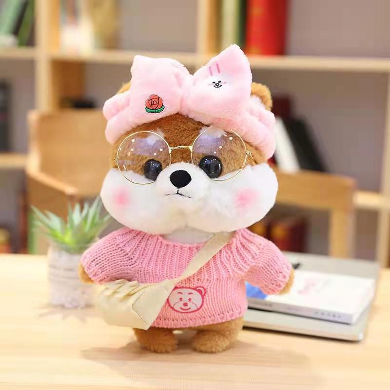 Dog Shiba dog sweater Husky plush toy doll glasses dog doll manufacturers wholesale large discount full figure