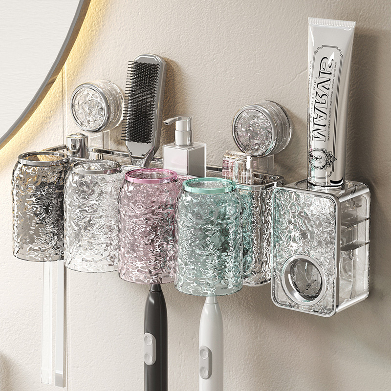 Wall-mounted mouthwash cup storage rack Perforation-free bathroom dental rack Bathroom toothpaste toothbrush suction cup storage rack details Picture