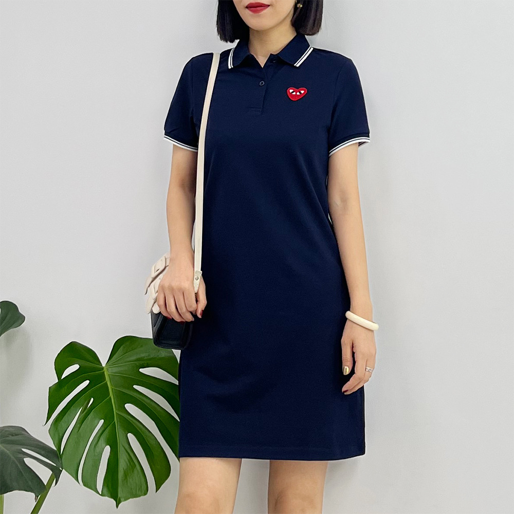 Joven enérgico minimalista viento alto slim corazón bordado cuentas tierra algodón Polo deportivo vestido mujer verano al por mayor details Picture