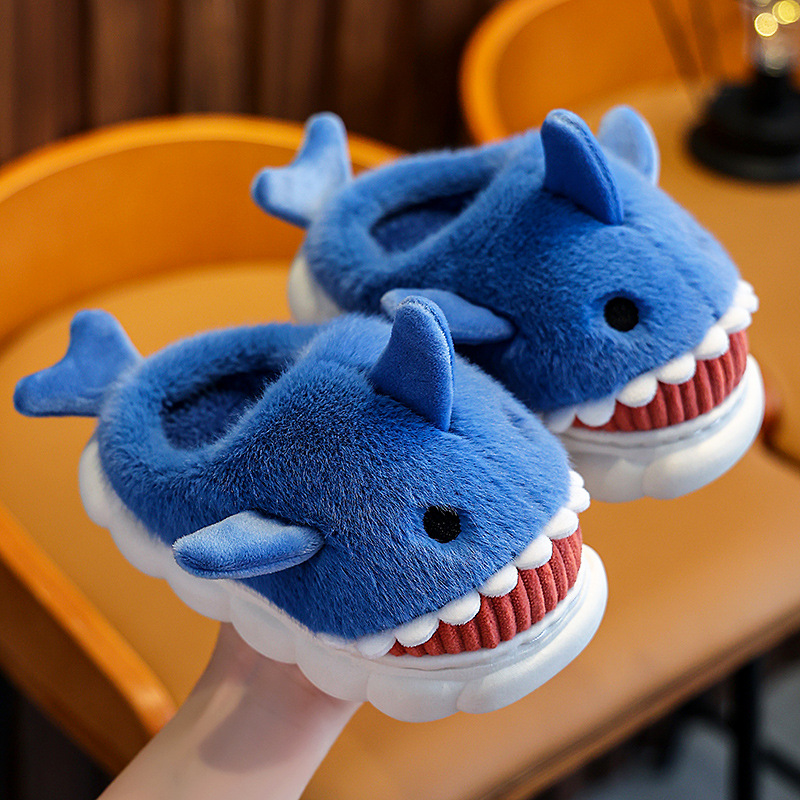 Children's Cotton Slippers Boys And Girls Cute Cartoon Shark Slippers Autumn And Winter Home Indoor Baby Platform Slippers Specification drawing