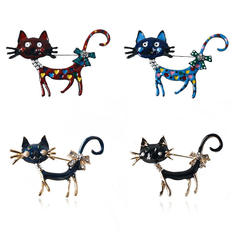 跨境热销新款欧美彩色滴油猫咪胸针卡通动物胸花大衣西服别针衣饰