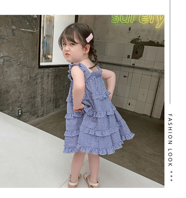 Nuevo estilo niñas vestido de verano vestido a cuadros falda de pastel para niños falda de bebé para mujeres verano vestido de tirantes 6120 Specification image