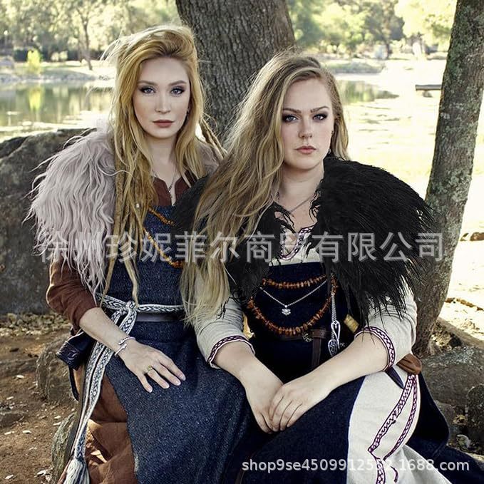 Viking Queen Faux Fur Collar Shawl Warrior Cape Women's Scarf Party Halloween Costume Cross-Border New Specification drawing