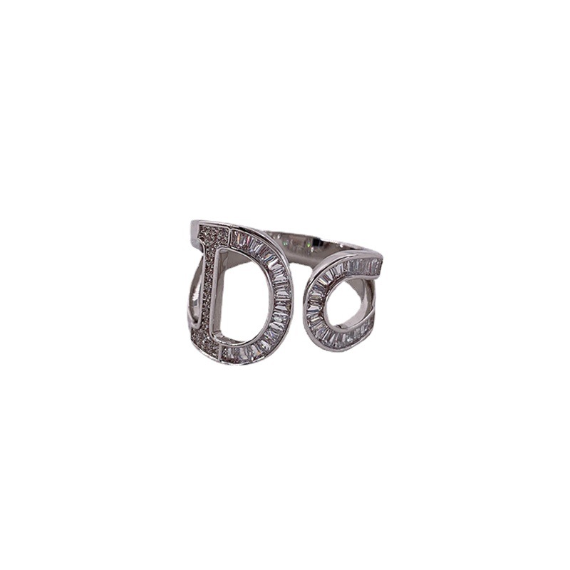 Light luxury, super sparkling, diamond-encrusted letter opening ring, women's fashionable and individual index finger ring, niche design, high-end ring Item Picture