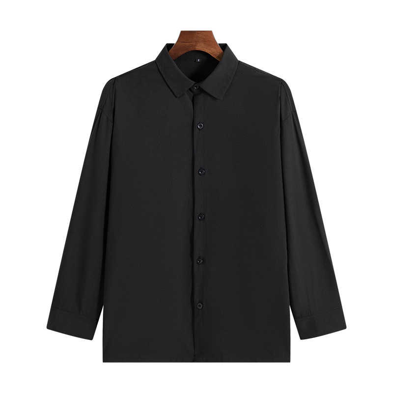 Summer thin black shirt men's short-sleeved Korean-style trendy ice silk loose white T-shirt men's wear with a white shirt inside Item Picture