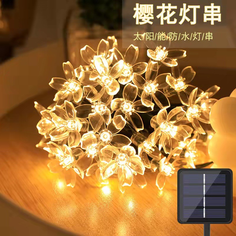 Wholesale of LED cherry blossom solar light strings in stock, outdoor waterproof courtyard hanging lights, and small decorative lights for home bedrooms details Picture