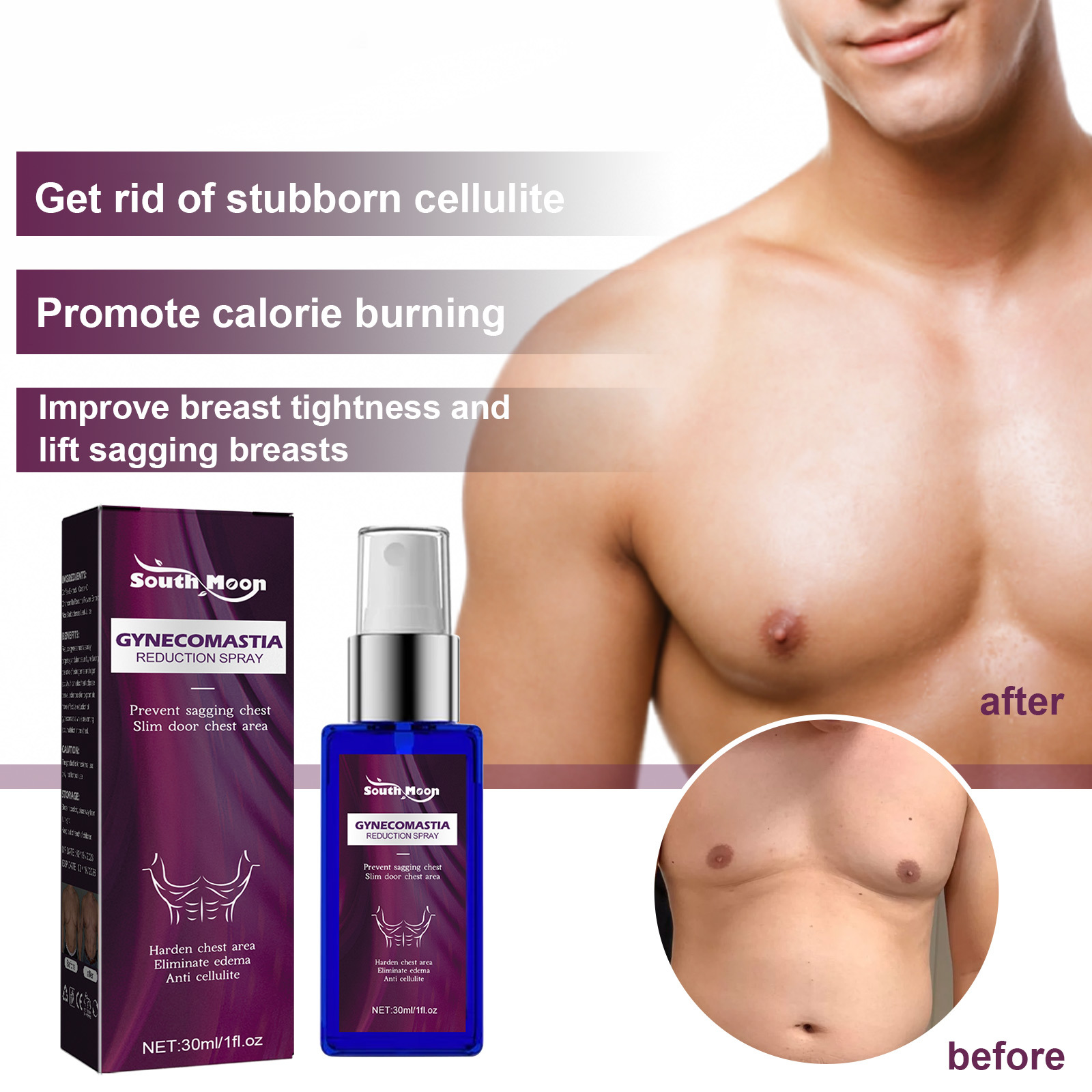 South Moon Men's Chest Firming Spray Massage Reduce Firming Chest Muscle Shaping Spray Specification drawing