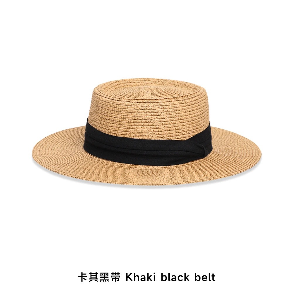 2025 French flat-topped straw hat for women, large-sized knitted top hat with a flat brim and a seaside beach vacation Item Picture