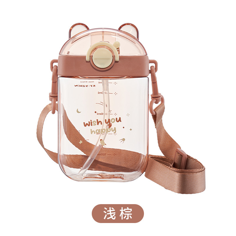 Billion New Small Square Cup Can Love Cartoon Large Capacity Plastic Water Cup With Straw Portable Children's Kettle details Picture